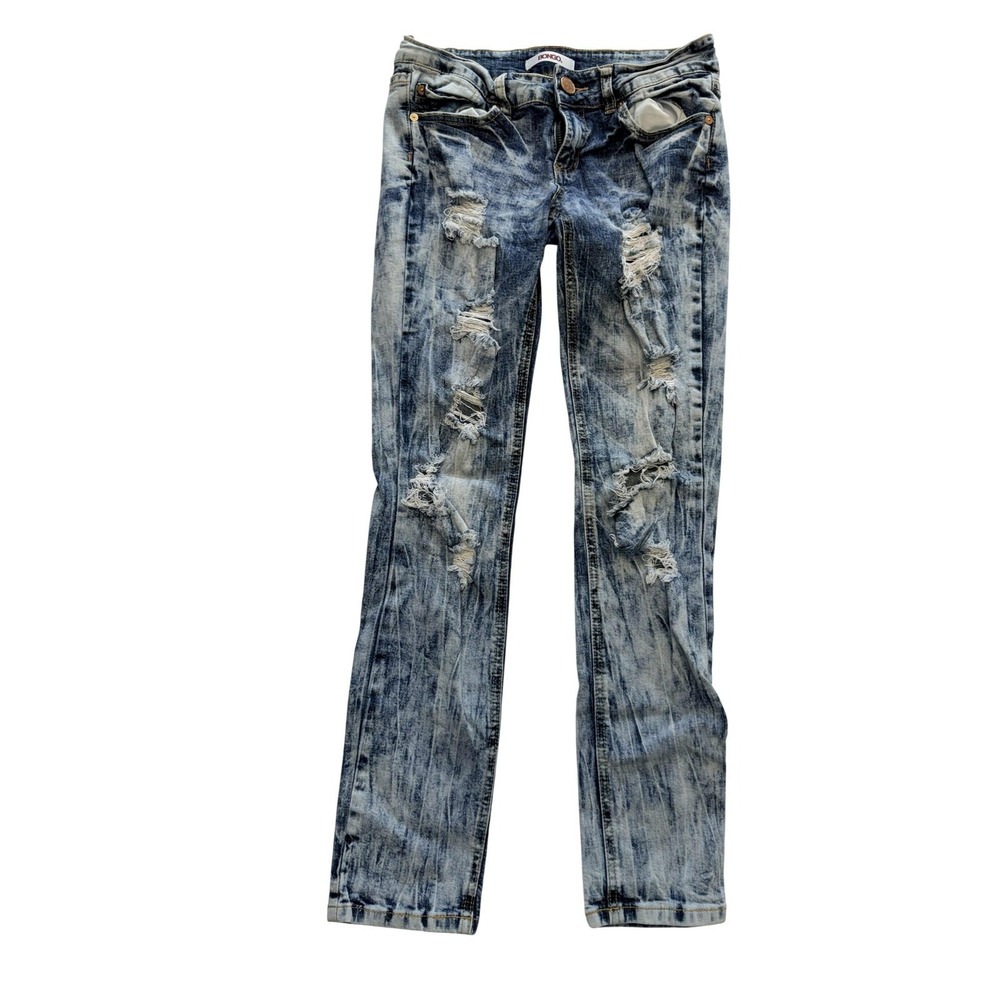 Bongo Skinny Jeans Juniors 5 Blue Acid Wash Mid Rise Distressed Beaded 27x30‎